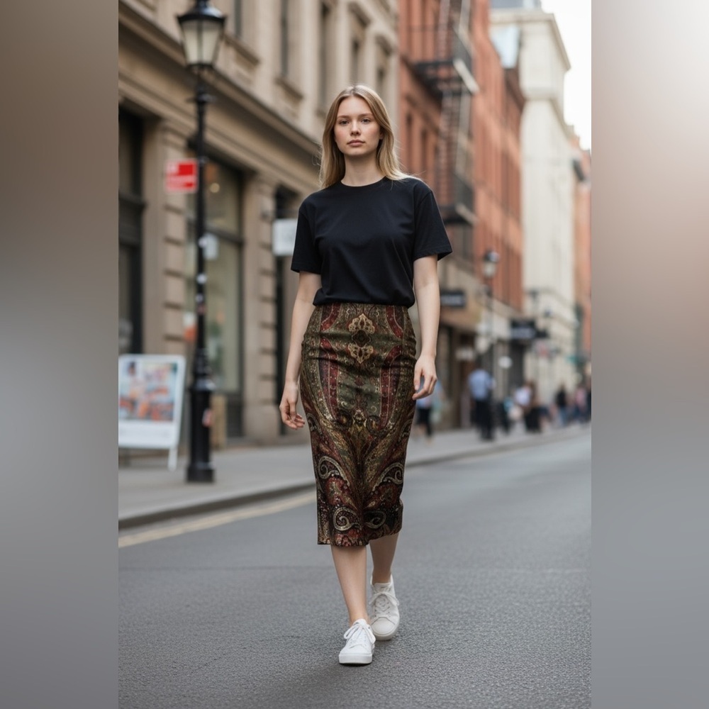 Elegant Paisley Velvet Skirt​​